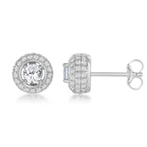 Sterling Silver 4mm Round White Topaz Surrounded by White Topaz Stud 1.81cttw Earrings
